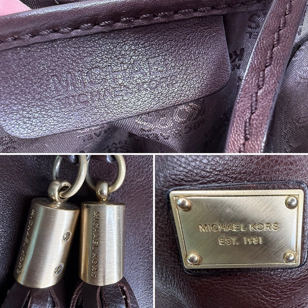 Michael Kors Astor Brown Leather Studded Grommet Tassel Hobo Shoulder Bag Y2K - Picture 8 of 12